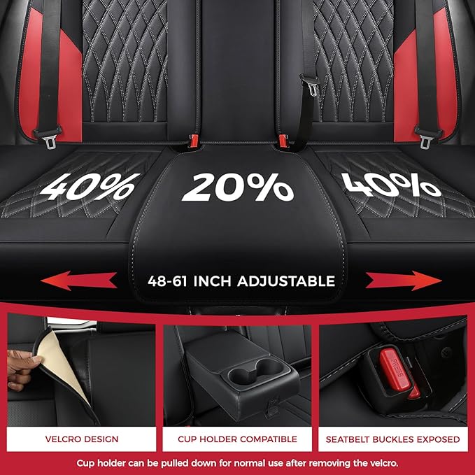 FREESOO Black Red Car Seat Covers Full Set - Faux Nappa Leather Seat Covers for Cars, Breathable Waterproof Front Seats with 