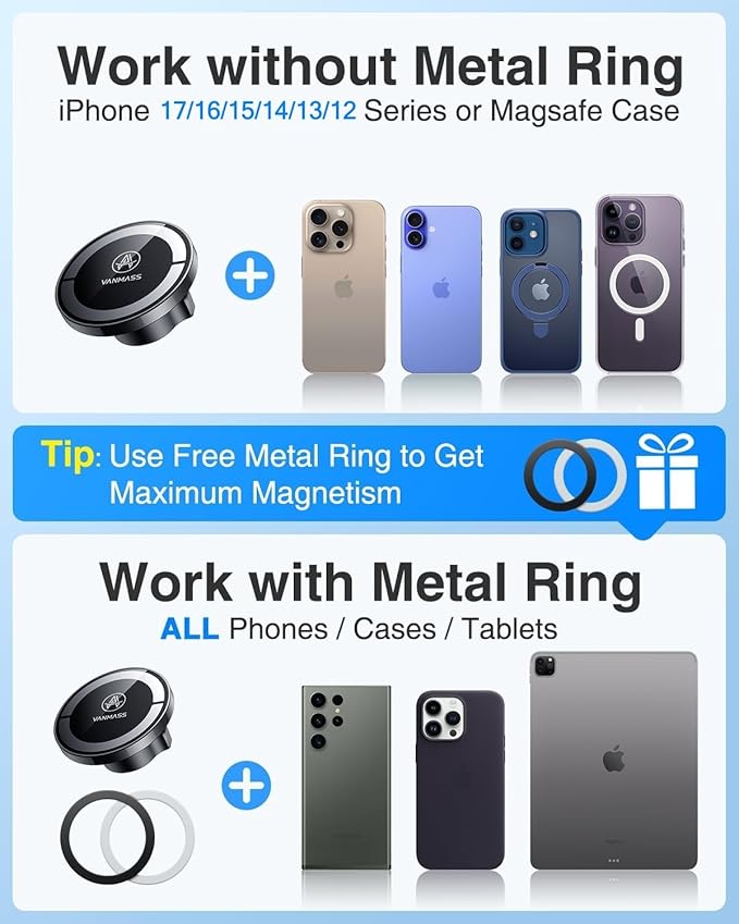 【Military-Grade】VANMASS for MagSafe Car Mount【Upgraded Strongest Magnetic&Suction】Phone Holder Cell Stand for Dashboard Windshield Vent, Tesla Truck Cradle for iPhone 17 Pro Max 16 15 14 13 12 Android