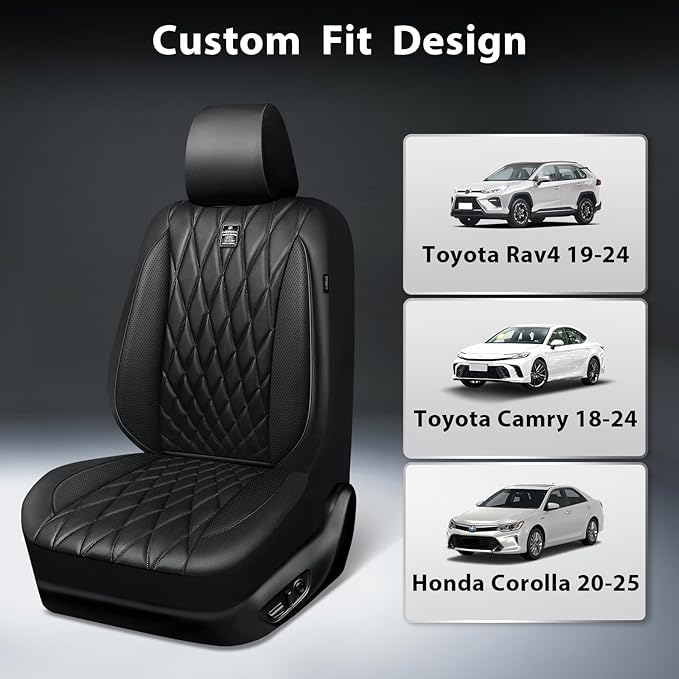 CAR PASS Nappa Leather Rav4 Front Seat Covers Custom Fit for Toyota Rav4 2019-2024, Camry 2018-2024, Corolla 2020-2025, Luxur