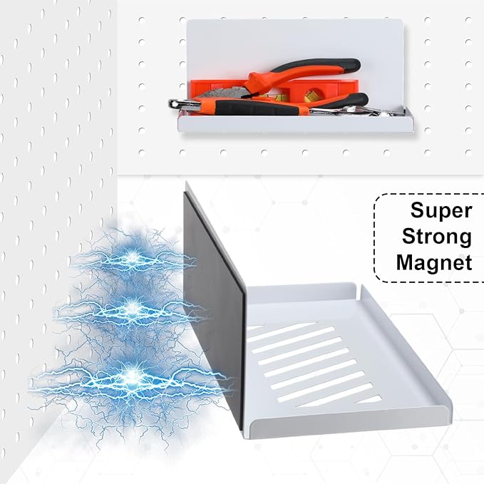 Therwen 4 Pack Magnetic Pegboard Shelves Wall Organizer Metal Pegboard Shelf Steel Tray Accessories Organizing Tools for Craf