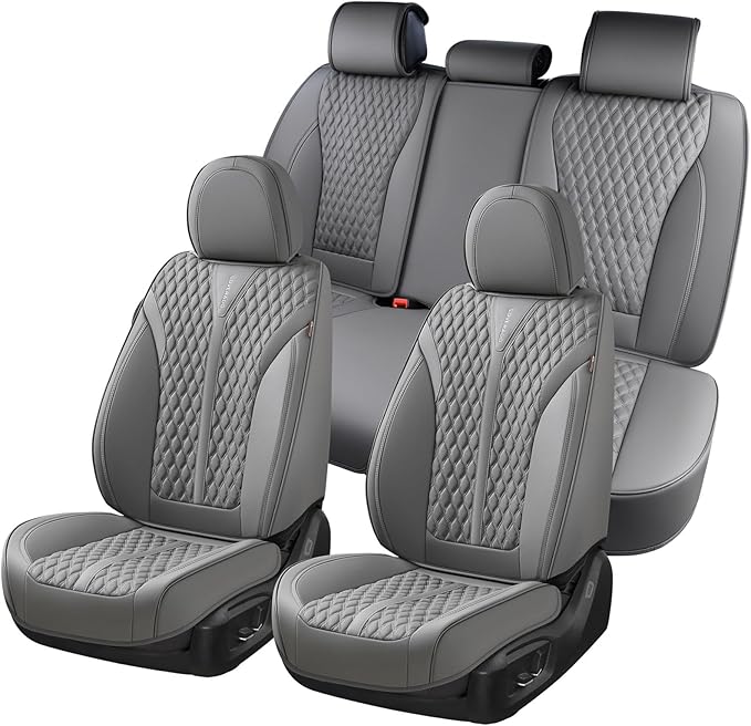 Coverado Leather Seat Covers, Car Seat Covers Full Set, Waterproof Seat Covers 5 Seats, Front and Back Car Seat Protector, Gr
