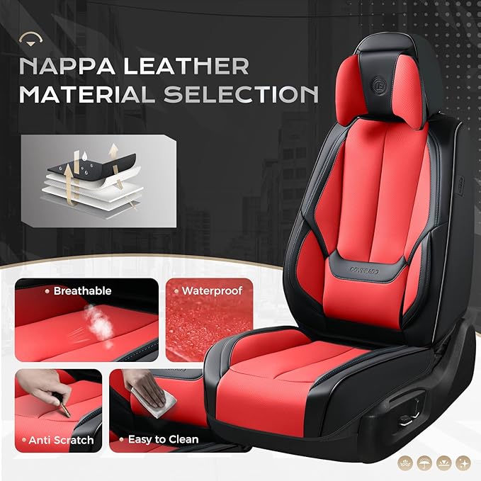Coverado Seat Covers, Car Seat Covers Front Seats, Car Seat Cover, Car Seat Protector Waterproof, Seat Cushion Nappa Leather 