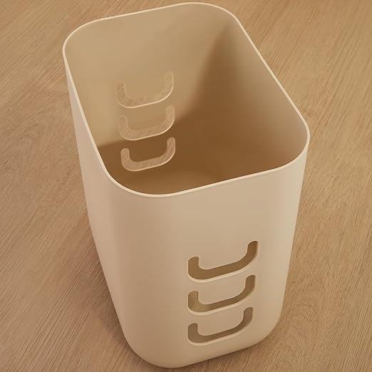 STORi Luup Bathroom Wastebasket, Secure Grocery Bags, Plastic Garbage Container for Vanity, Laundry Room, Kitchen, Office, 2.5 Gallon, Beige, Made in USA