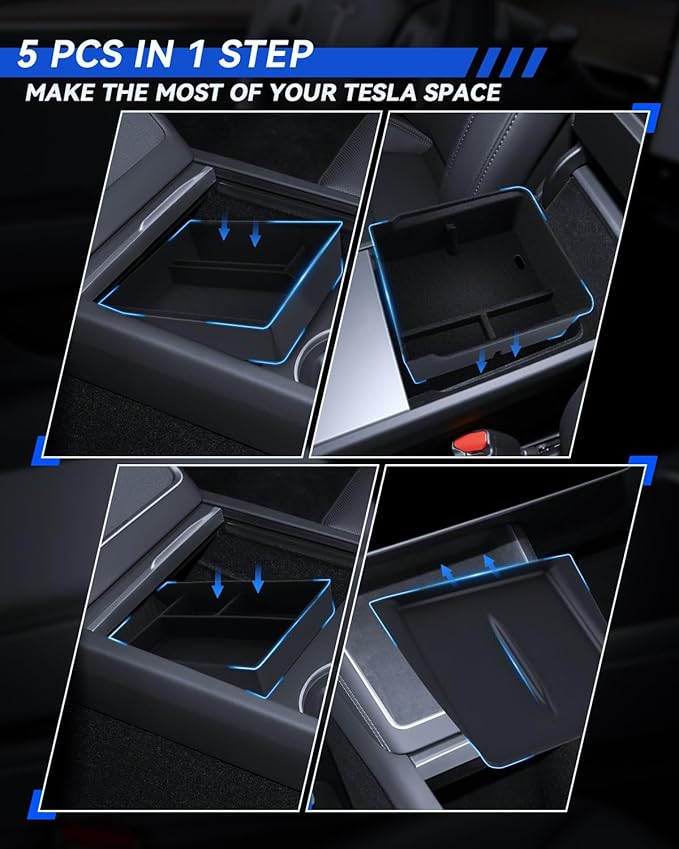 for Model 3 Center Console Organizer Armrest Tray Middle Storage Box Insert Container Durable ABS Plastic Accessories 2024 2025