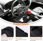 Car Steering Wheel Desk for Laptop and Eating – Multipurpose Rolling Tray Table, Portable Car Accessories for Travel, Work & Food, Universal Steering Wheel Under Table Console (Black)