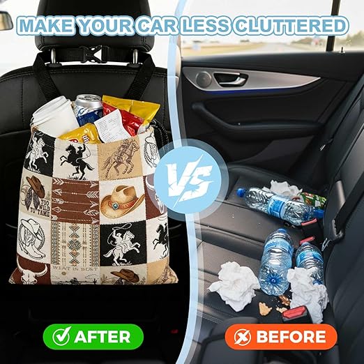 Western Cowboy Car Trash Bag - Waterproof Car Trash Bag Hanging Leakproof Car Garbage Bag - Washable Reusable Trash Bag for Car Interior Hanging Organizer Storage Vehicle Travelling Camping