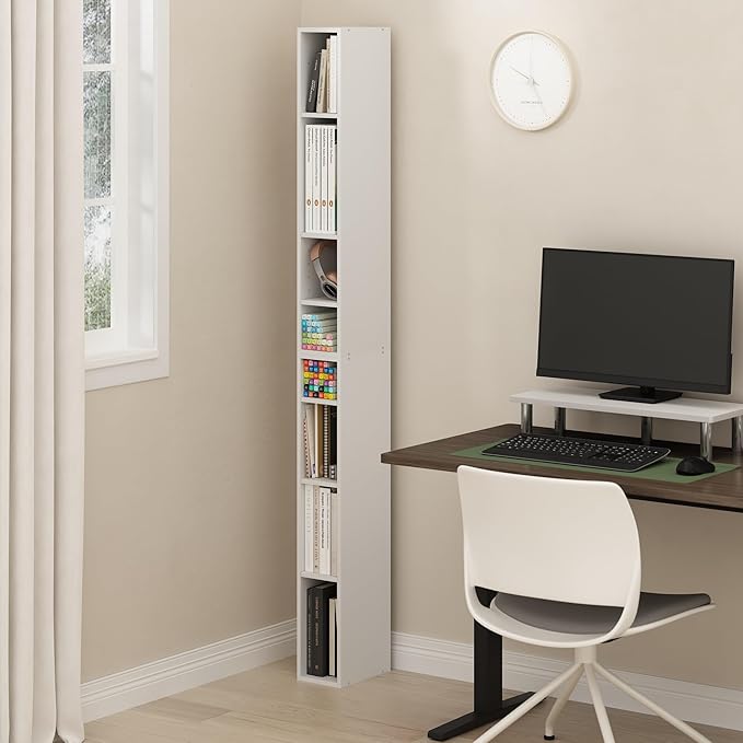 Furinno Fulda Book Shelf, 8-Tier Bookshelf, Bookcase with Space Saving Storage Shelf, 9.2 x 5.9 x 70.9, for Living Room, Bedr
