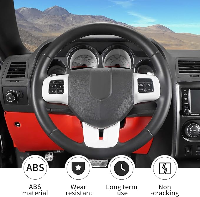 Linskip Steering Wheel Trim Compatible with Dodge Journey 2013-2022 & Charger/Challenger/Durango/Dart 2009-2014, Journey Steering Wheel Cover, Journey Interior Accessories 3Pcs(White)