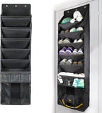 3in1 Over The Door Shoe Organizer with 5 Slanted Compartments,Removable Storage Bin & Transparent Pockets,Thickened Waterproo
