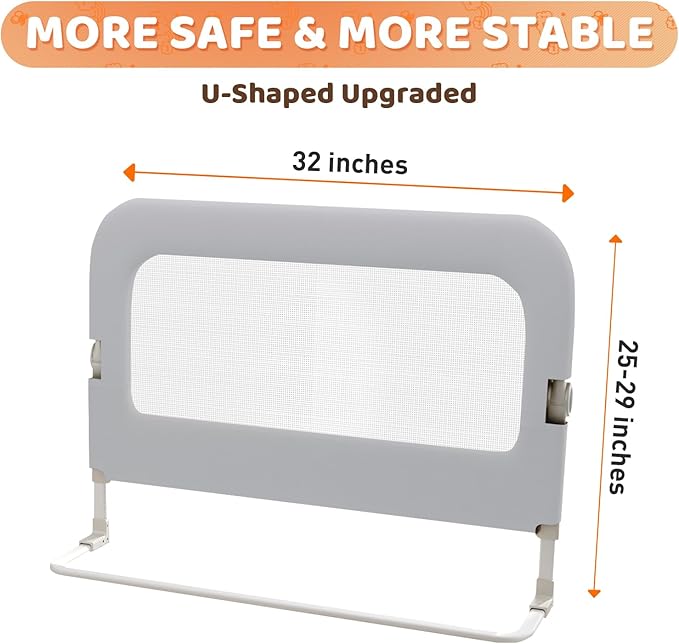omzer Bed Guard Rail for Toddlers - 32inch Folding up & Adjustable Heights Baby Bed Safety Rails - Portable Toddler Bed Barri