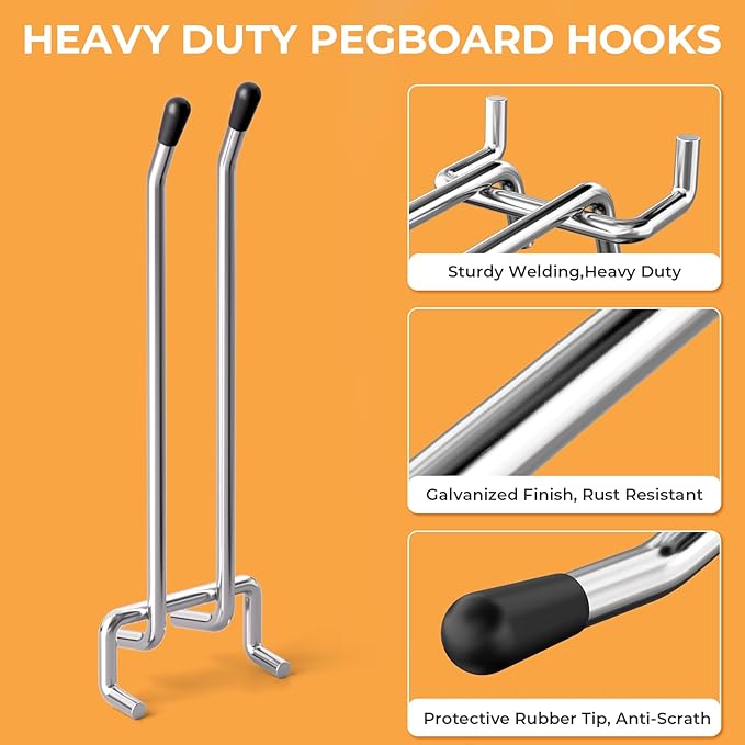 INCLY 4/6 Inch Pegboard Hooks, 36 Pack Heavy Duty Double Arm Peg Board Straight Hooks, Peg Board Tool Hangers Fit for 1/4" Pe