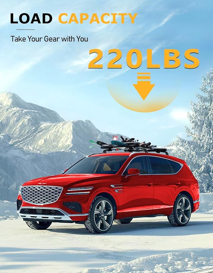 Tuyoung 220lbs Lockable Roof Rack Cross Bars Compatible with Genesis GV80 2021-2026, Heavy Duty Anti-Theft Aluminum Roof Rails Crossbars Cargo Carrier Bag Black Bike