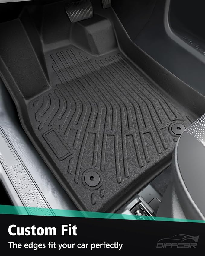 for Mustang Mach E Floor Mats & Cargo Liner 2021–2026, Custom Fit All Weather TPE Car Mats for Mach E Accessories, 1st & 2nd Row Heavy-Duty Black Floor Liners for Ford Mustang Mach-E by DiffCar
