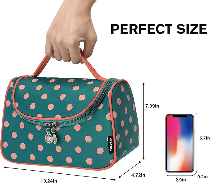 Yeiotsy Travel Cosmetic Bag for Women – Polka Dot Makeup Bag Organizer & Hanging Toiletry Bag