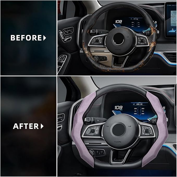 Suede Steering Wheel Cover with Anti-Slip Lining and Segmented Design 2pcs Universal Steering Wheel Protector for Men and Wom