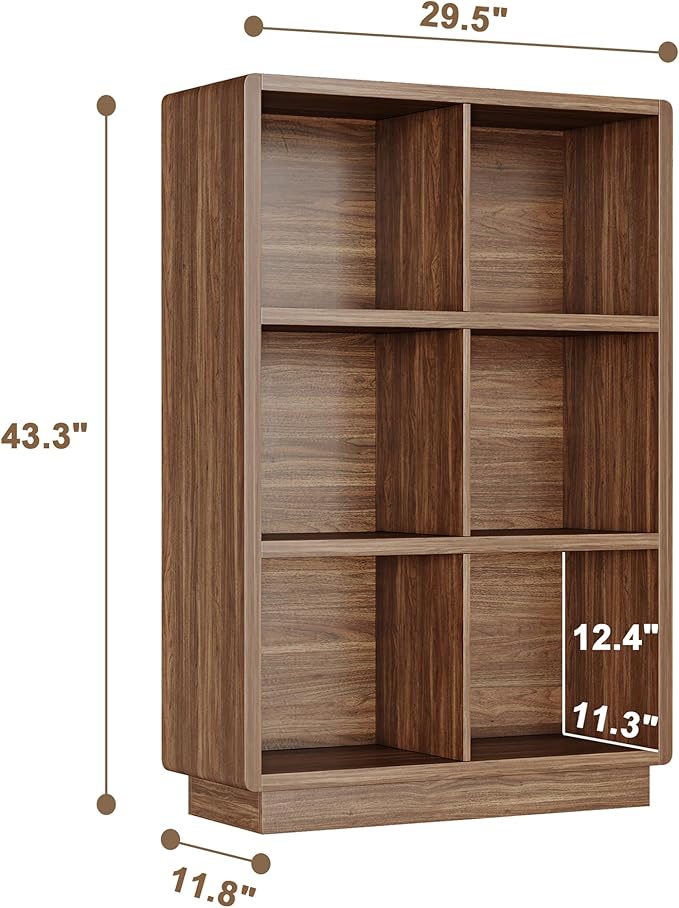 ChooChoo 3-Tier Bookshelf, 6 Cube Storage Organizer, Wooden Bookcase with Storage, Cube Storage Bookshelf for Bedroom and Hom