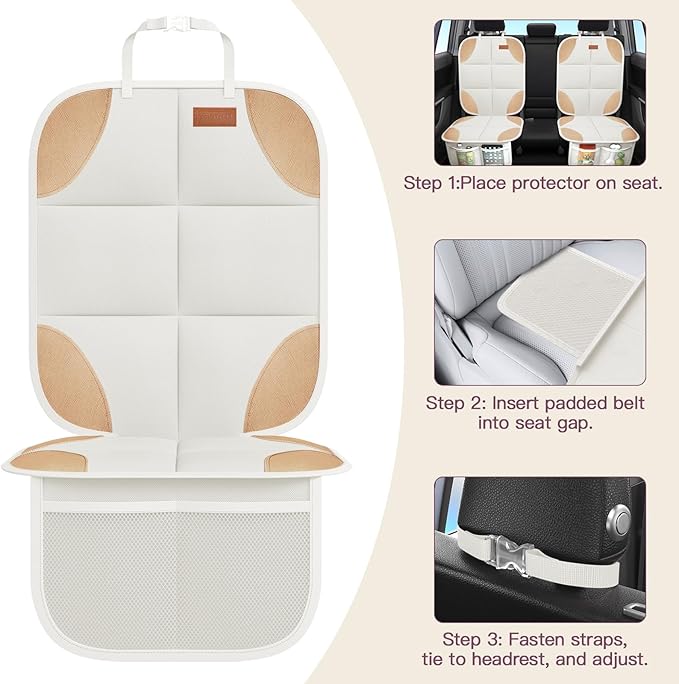 SMART ELF Car Seat Protector, 2Pack Seat Protector Protect Child Seats with Thickest Padding and Non-Slip Backing Mesh Pocket