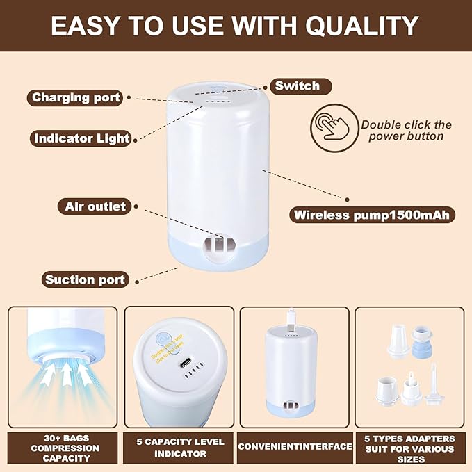 25 Pack Vacuum Storage Bags for Clothing Travel Vacuum Seal Bags With Wireless Pump IP67 Waterproof Reusable Vacuum Compressi