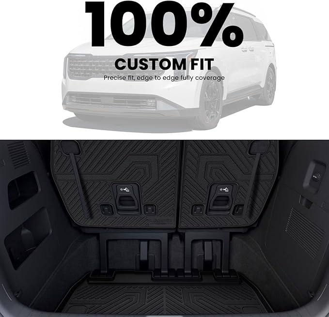 LASFIT Cargo Mat & Backrest Mats for Kia Carnival 2026 2025 2024 2023 2022 / Kia Carnival Hybrid 2025-2026, All Weather TPE Custom Fit Mats Car Trunk Mat Cargo Liner Accessoires, Black