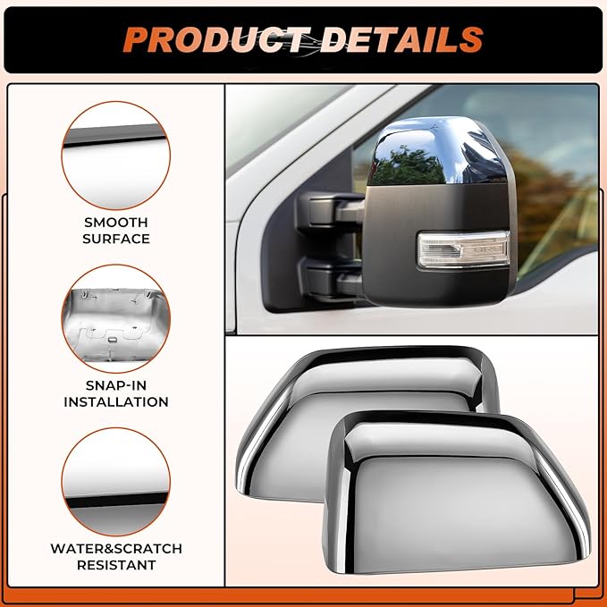 ACLONG Chrome Tow Mirror Cover Caps Left & Right Rearview Side Mirror Covers Compatible with Ford F250 F350 F450 Super Duty 2017-2024 Replaces HC3Z-17D743-AA-1 Pair