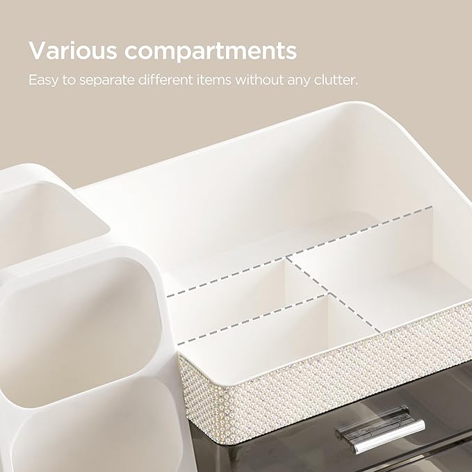HBlife Makeup Organizer with Brush Holder for Vanity, Large Plastic Bathroom Countertop Organizer Skin Care Storage, Easy to 