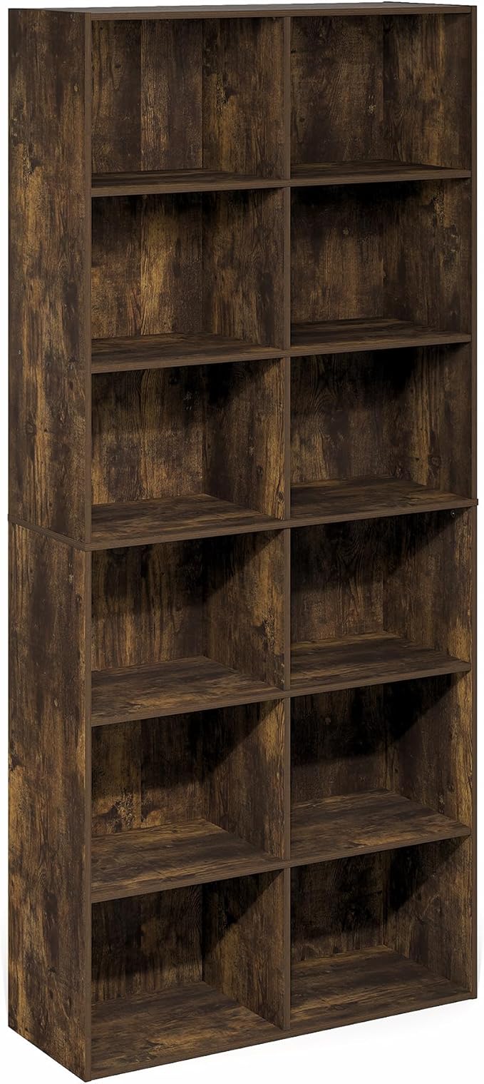 Furinno Basic Book Shelf, 12-Cube Bookshelf, Bookcase with Open Shelf, Cube Storage Organizer, 12 x 32 x 71, for Living Room,