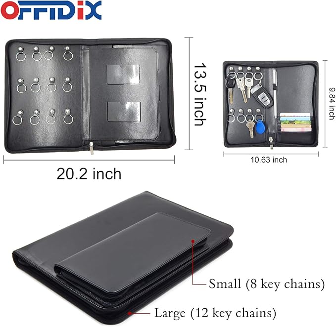 Leather Zippered Key Case,Key Organizer 12-Key Hooks Portable Key Cabinet Document Organizer Business Card Holder Tablet Slee