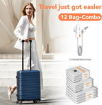 12 Pack Vacuum Bags for Travel with USB & TYPE C Pump,Compression Packing Cubes for Luggage,Carry-on Space Saver Vacuum Seal 