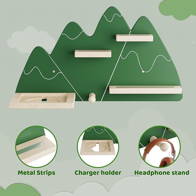 Green Mountain Tonie Shelf - Wall Mounted Tonies Shelves for Toniebox, Magnetic Wood Display Floating Shelves for 8-14 Tonie 