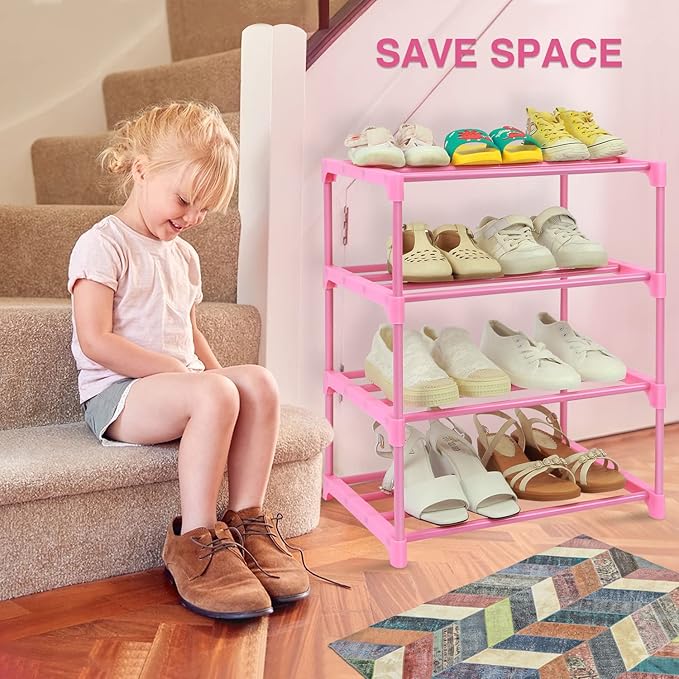 HITHIM 4-Tier Free Standing Shoe Racks for 6-8 Pairs Shoe Storage,Kids Shoe Racks for Small Place,Lightweight Stackable Shoe 