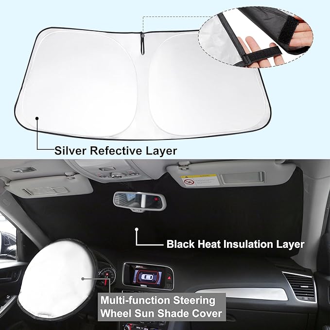 TINGLU Sun Shade for Le xus is Sedan (NOT for Le xus RX, ES) 2014-2020 Accessories Windshield Sun Shade Window Shade UV Rays Protection Sun Visor Cover with Steering Wheel Sunshade Storage Bag