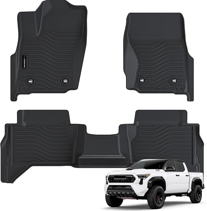 Auxko All Weather Floor Mats for Toyota Tacoma Double Cab 2024-2026 SR SR5 TRD Limted (Gas Only not Hybrid) TPE Liner Accessories Odorless Anti-Slip Interior Mat for 4th Gen Tacoma 4 Door Black