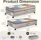 2 Pack Under Bed Storage with Wheels- Adjustable Underbed Rolling Storage Organizer Containers for Clothes and Shoe, 72L Larg
