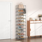 LANTEFUL 10 Tiers Tall Shoe Rack 20-25 Pairs Boots Organizer Storage Sturdy Narrow Shoe Shelf for Entryway, Closets with Hook