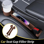 2PCS Car Seat Gap Filler, Soft Carbon Fiber Vehicle Between Seat and Console Organizer with Cup Holder, Prevent Falling Automotive Interior Chair Gap Plug, Universal Fit (Brown)