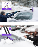 helloleiboo 2025 Extra Long 55.7" Ice Scrapers for Car Windshield Multi-Functional Detachable Car Ice Scraper with Foam Grip and 270° Pivoting Brush Head Snow Brush for SUV Truck Auto(Purple)