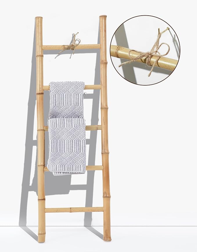 Bamboo Blanket Ladder for Living Room, Towel Clothes Quilt Plant Decorative Farmhouse Wall Leaning Display Ladder Shelf for B