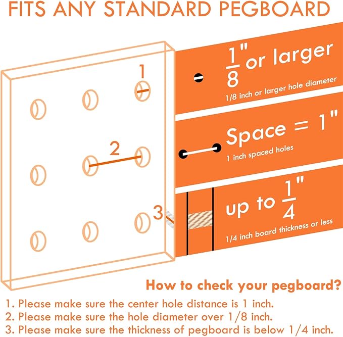 G.CORE Large Pegboard Cups Peg Board Storage Bin 6 Pack with Hooks, Square Box Shape Pegboard Cup Holder Accessories for Gara