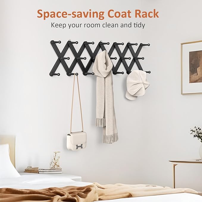 Accordion Wall Hanger, Hat Rack for Wall with 20 Coat Hooks, Expandable Hat Hangers Organizer, Vintage Decorative Coat Rack W