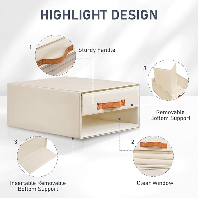 DIMJ Closet Organizers and Storage - Foldable Storage Bins with Drawers Fabric Stackable Storage Drawers with Clear Window,Fa