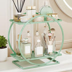 Green Perfume Organizer for Dresser, 2-Tier Bathroom Counter Organizers, Elegant Round Makeup Organizer for Vanity, Versatile