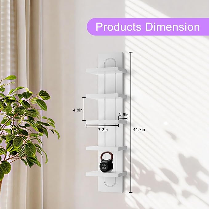 5 Tier Wall Shelf Unit with Light-Small Floating Shelves for Home Decor, Modern Unique Asymmetric Design for Bedroom & Living