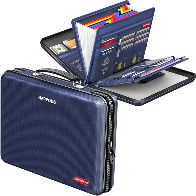 Fireproof File Organizer, Expanding File Folder with 13 Pockets, Portable Fireproof Document Box Hard-Shell Document Organize