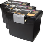 Storex 61504B02C Portable File Box with XL Lid, 11 x 13-1/2 x 11 Inches, Black (Pack of 3)