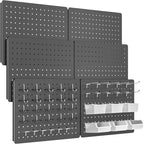 Peg Board for Tools, 6 Pack Metal Pegboard Wall Organizer with Hooks,16"×12" Gray Pegboard Panels for Walls Home, Garage Tool