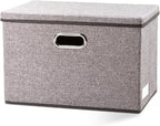 PRANDOM Large Foldable Storage Bin with Lid [1-Pack] Linen Fabric Decorative Storage Box Organizer Containers Basket Cube wit