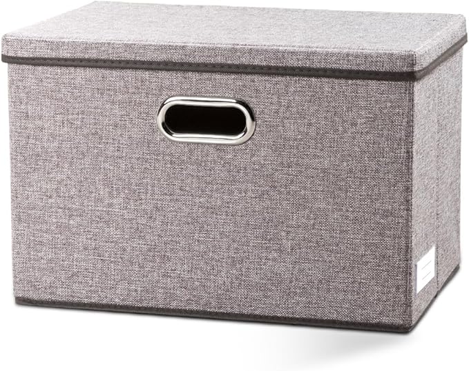 PRANDOM Large Foldable Storage Bin with Lid [1-Pack] Linen Fabric Decorative Storage Box Organizer Containers Basket Cube wit