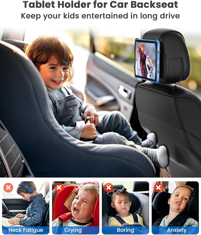 WONNIE Car Headrest Mount Holder for Tablets, Tablet Holder for Car Back Seat, Tablet Stand for Kids Fits for 7-12.9'' Devices, 4 Pack