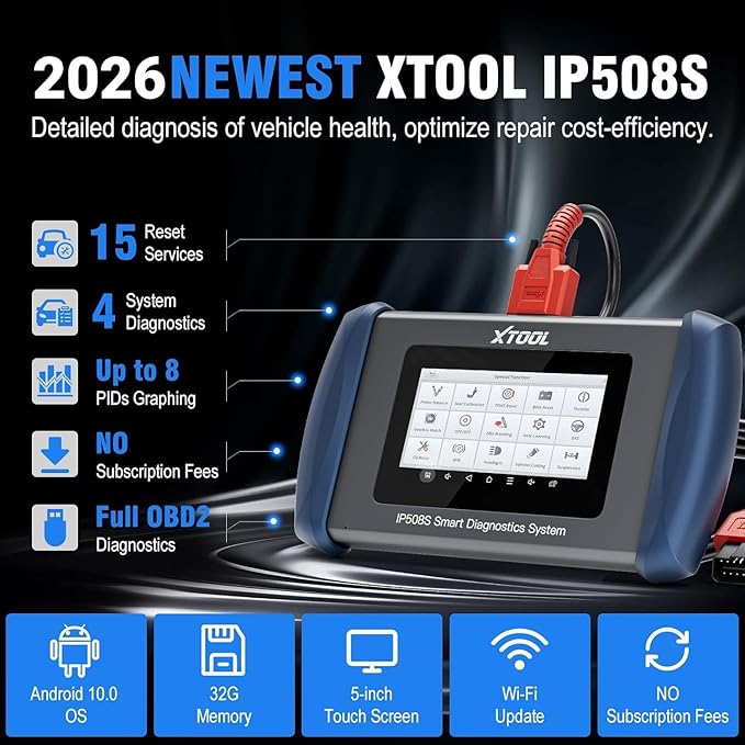 OBD2 Scanner Diagnostic Tool XTOOL IP508S: Code Reader for Cars & Trucks with 15 Resets, Crank Sensor Relearn, ABS Bleed, CAN
