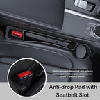 Car Seat Gap Plug with Storage Slot, Auto Gap Filler Organizer with Cup Holder, Universal Carseat Side Gap Filler Strip 2 Pack Between Front Seats & Console, Anti-Drop Pad with Seatbelt Holes, Black